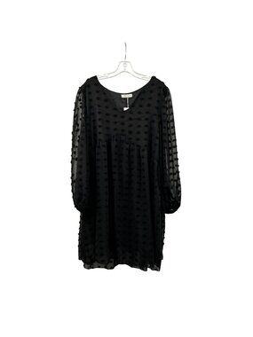 HBEYYTO Embroidered Dotted Shift Dress Long Sheer Sleeve Black XL New